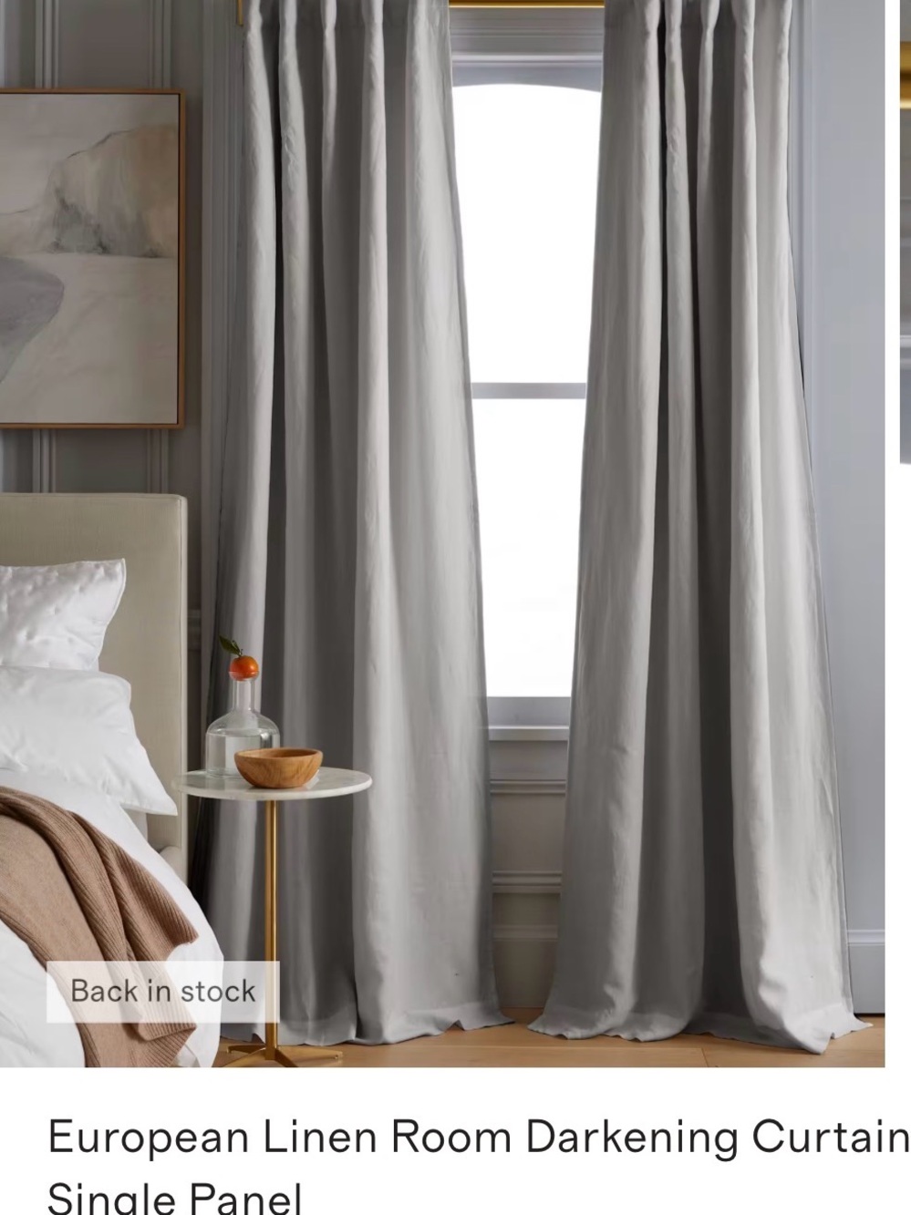 Quince European Luxe Linen Curtain Panel Cloud 48x96 (one panel)